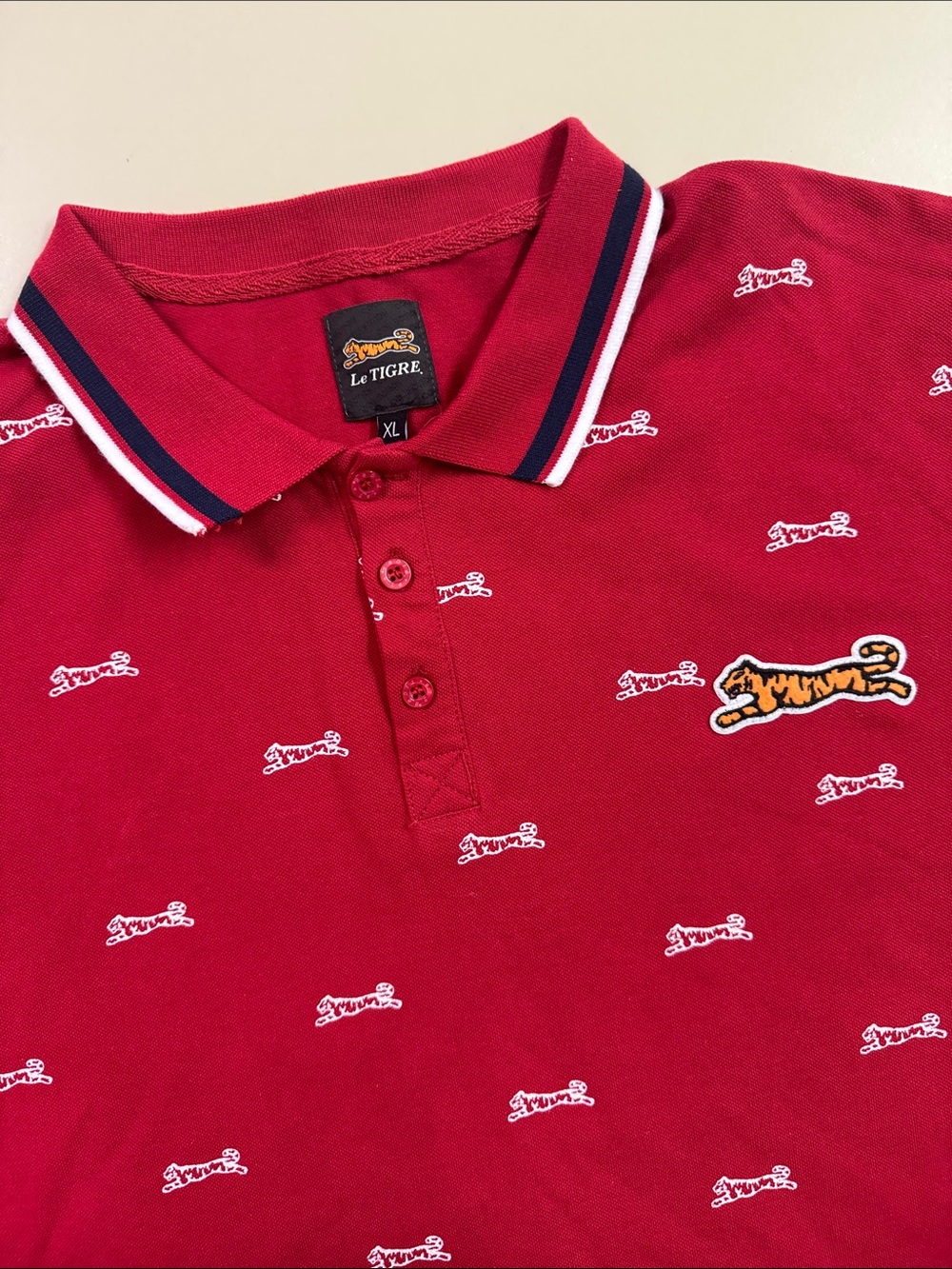 Le Tigre Red Polo with Embroidered Tiger and Contrast Collar
